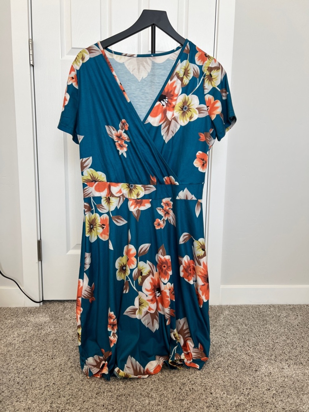 Teal Floral V-Neck Wrap Dress